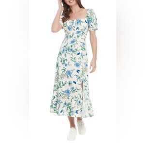 London Times Cream Maxi Dress with Blue & Green Floral Print